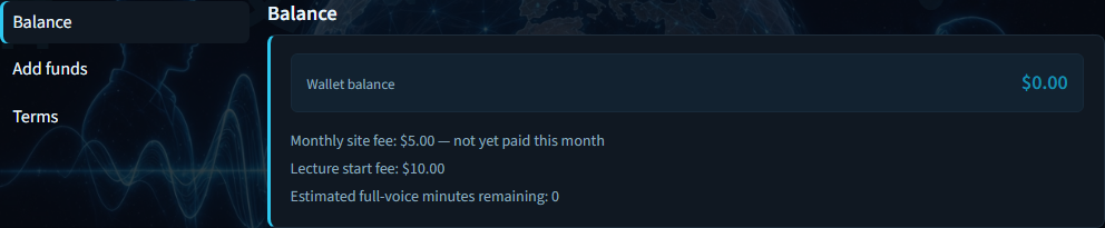 Billing balance with wallet amount and fees