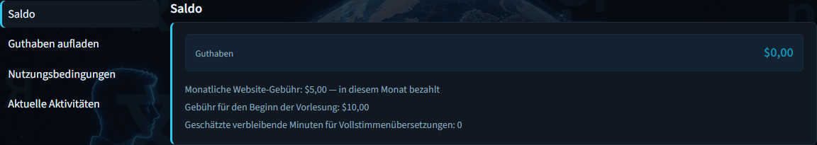 Abrechnungssaldo mit Guthaben und Gebühren