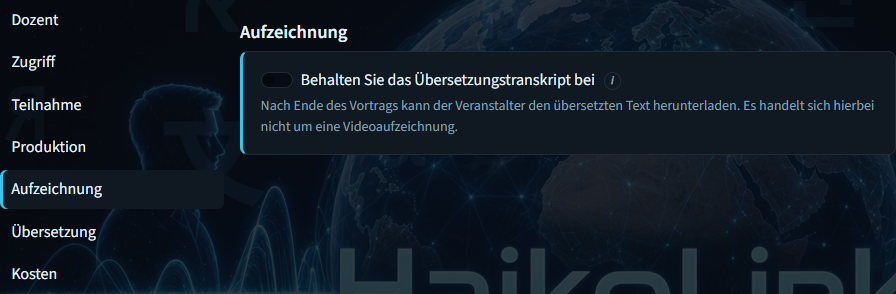 Vortrag erstellen – Übersetzungstranskript beibehalten