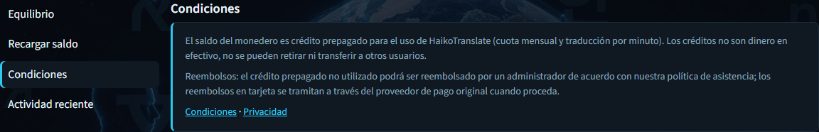 Resumen de las condiciones de facturación y la política de reembolso