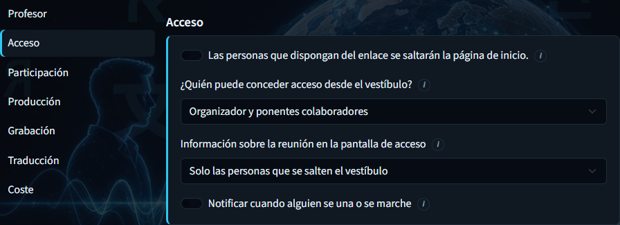 Crear clase — Opciones de acceso