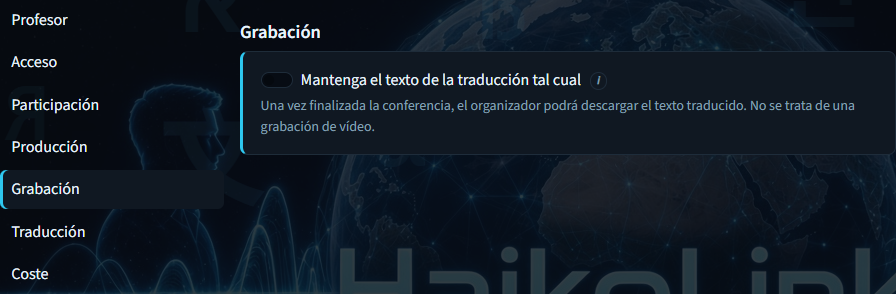 Crear una conferencia: mantenga la transcripción de la traducción