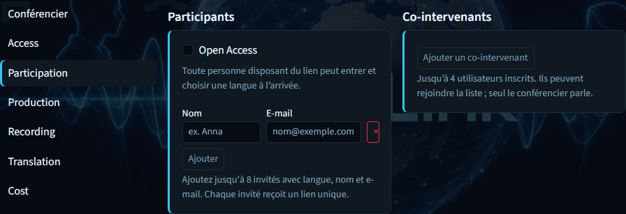Créer un cours — invités et co-intervenants