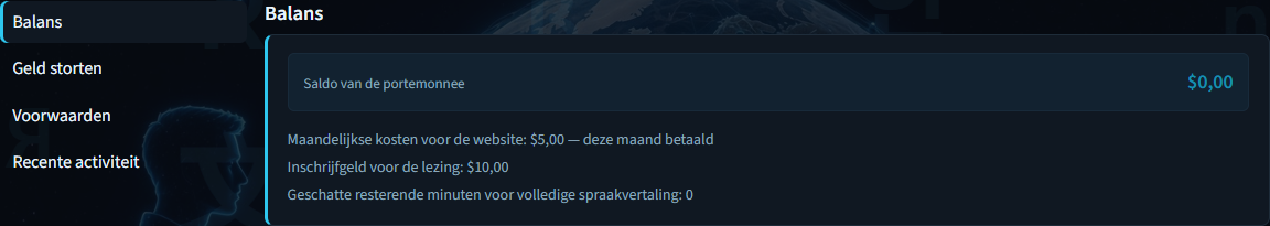 Facturatiesaldo met het saldo in de portemonnee en kosten