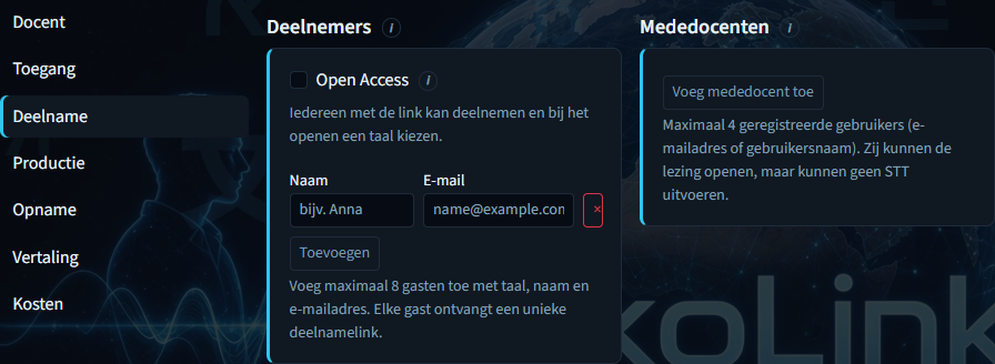 Lezing aanmaken — gasten en mededocenten