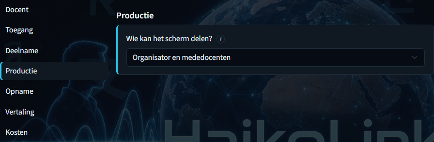 Een lezing aanmaken — wie kan het scherm delen