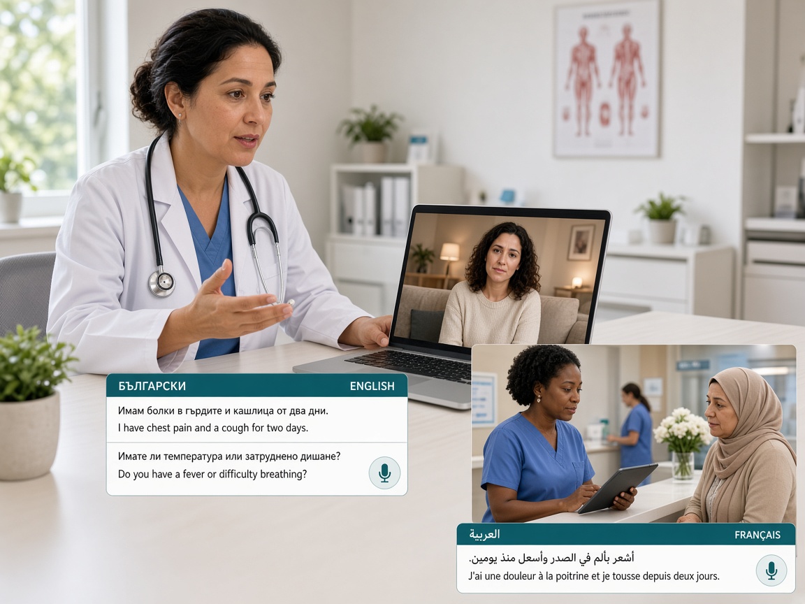 Doctor on a telehealth call with live bilingual captions for the patient